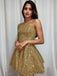 Shiny Strapless Open Back Golden Short Prom Homecoming Dress, Formal Graduation Evening Dresses DMHD17