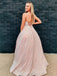 Shiny V Neck Sequined Pink Long Prom Dress, A Line Formal Evening Dresses DMP121