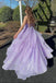 Shiny V Neck Lilac Backless Long Prom Dresses, Formal Evening Dresses DM1918