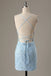 Mini Light Blue Sheath Lace Prom Dresses,Tight Homecoming Dresses,Cocktail Dress DM1011