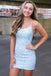 Mini Light Blue Sheath Lace Prom Dresses,Tight Homecoming Dresses,Cocktail Dress DM1011
