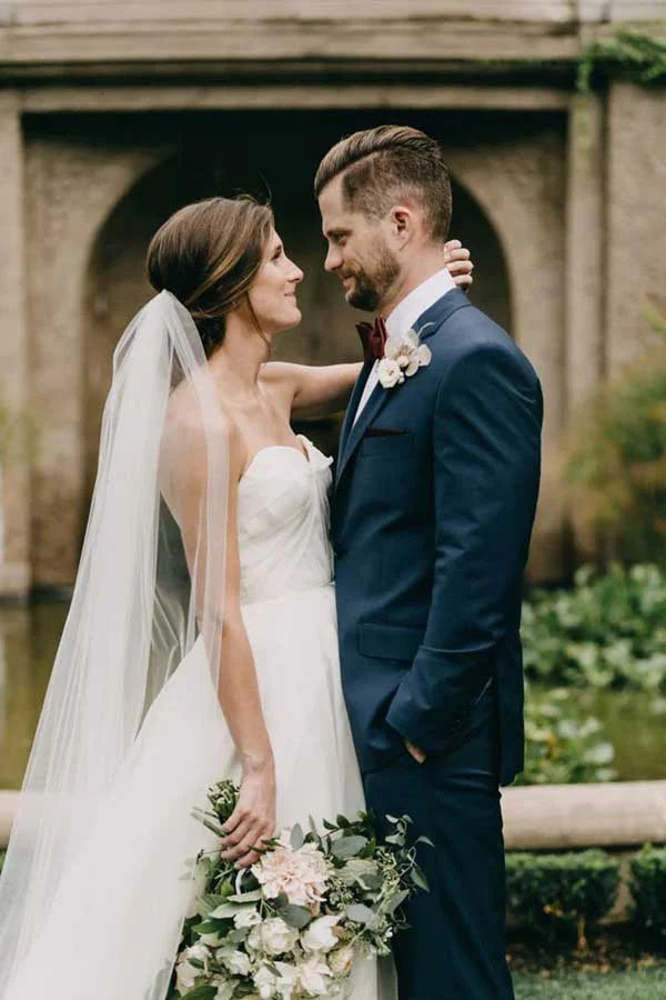 Simple A-line Chiffon Sweetheart Strapless Wedding Dresses, Beach Bridal Gowns DM1885