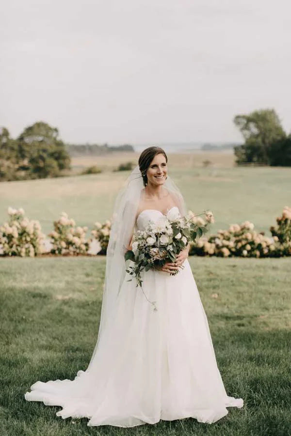 Simple A-line Chiffon Sweetheart Strapless Wedding Dresses, Beach Bridal Gowns DM1885