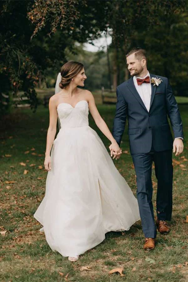 Simple A-line Chiffon Sweetheart Strapless Wedding Dresses, Beach Bridal Gowns DM1885