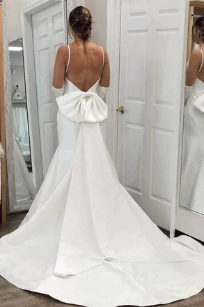 Simple Ivory Satin Mermaid V Neck Wedding Dresses, Bridal Gowns DM1889