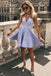 A Line V-Neck Sleeveless Lavender Satin Short Homecoming Dresses Sweet 16 Dress DM1012