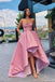 A Line Satin High Low Long Prom Dresses With Pockets Simple Evening Dresses DMP181