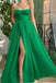 Strapless Green Long A Line Tulle Prom Dresses, Formal Evening Dresses DM1993