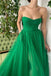 Strapless Green Long A Line Tulle Prom Dresses, Formal Evening Dresses DM1993