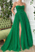 Strapless Green Long A Line Tulle Prom Dresses, Formal Evening Dresses DM1993