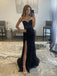 Strapless Mermaid Black Lace Long Prom Dresses, Formal Evening Dresses DM1900