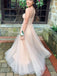 Strapless Sweetheart Neck Champagne Tulle Long Prom Dresses, Formal Graduation Evening Dresses DMP321
