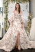 Stylish Long Sleeves Printed Long Prom Dress with High Slit, Long Formal Evening Dress DM1995