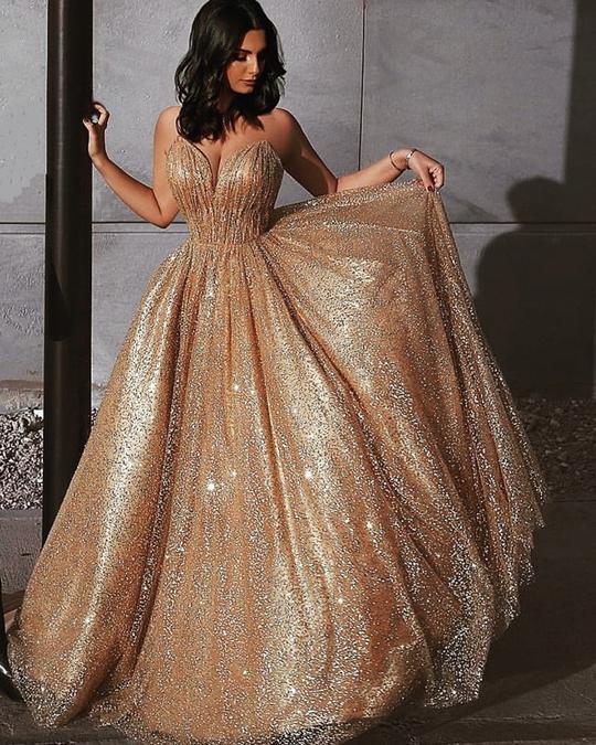 Sparkly A Line Elegant Long Prom Dress, Evening Party Dresses DMP68