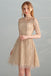 Gold Sequins A Line Short Tulle Half Sleeves Homecoming Dresses DMC98