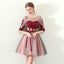 A Line Red Flowers Half Sleeves Homecoming Dresses, Short Appliques Prom Dress DMN61
