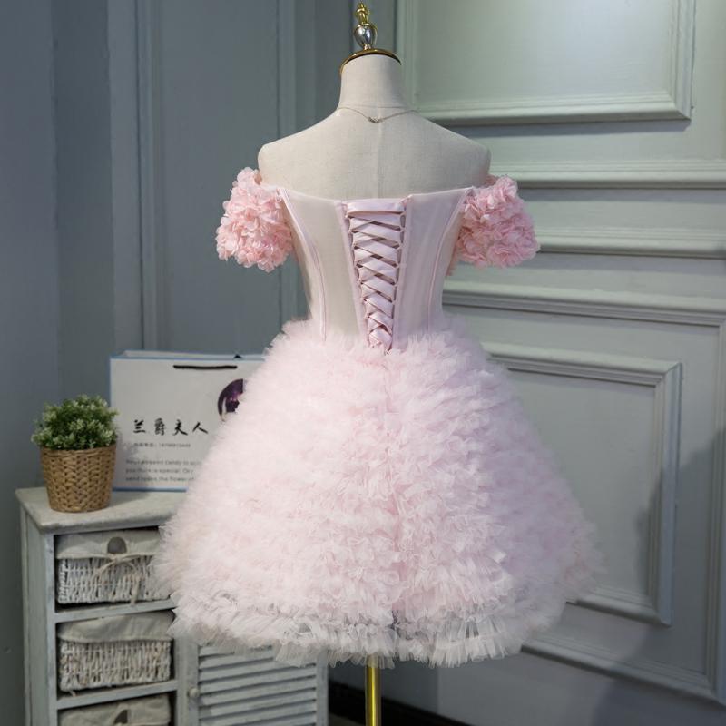 Cute Pink A Line Tulle Off the Shoulder Homecoming Dresses With Flowers DMN53