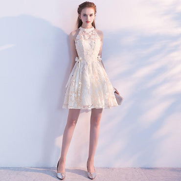 Cute A Line Lace Short High Neck Homecoming Dresses,Sweet 16 Dress DMC60