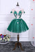 Green A Line Short Sleeves Tulle Floral Appliques Short Homecoming Dresses DMN50