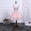 Pink A Line Tulle Spaghetti Straps Homecoming Dresses With Appliques DMN54