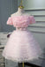 Cute Pink A Line Tulle Off the Shoulder Homecoming Dresses With Flowers DMN53