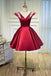 V Neck A Line Satin Appliques Short Homecoming Dresses DMN47