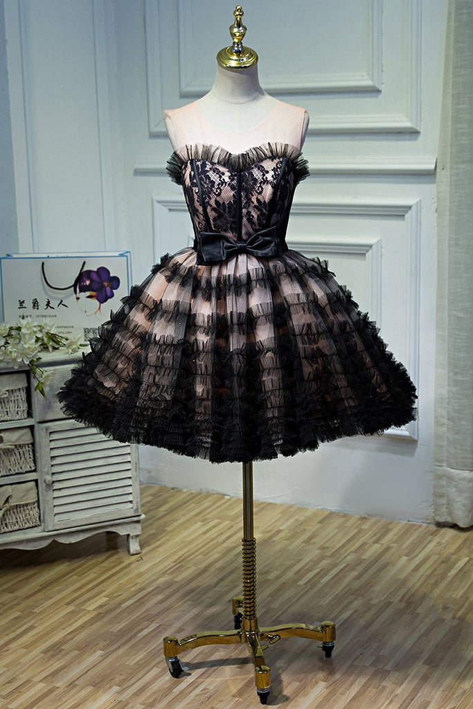 Black A Line Tulle Sweetheart Homecoming Dresses, Short  Prom Dress DMN52