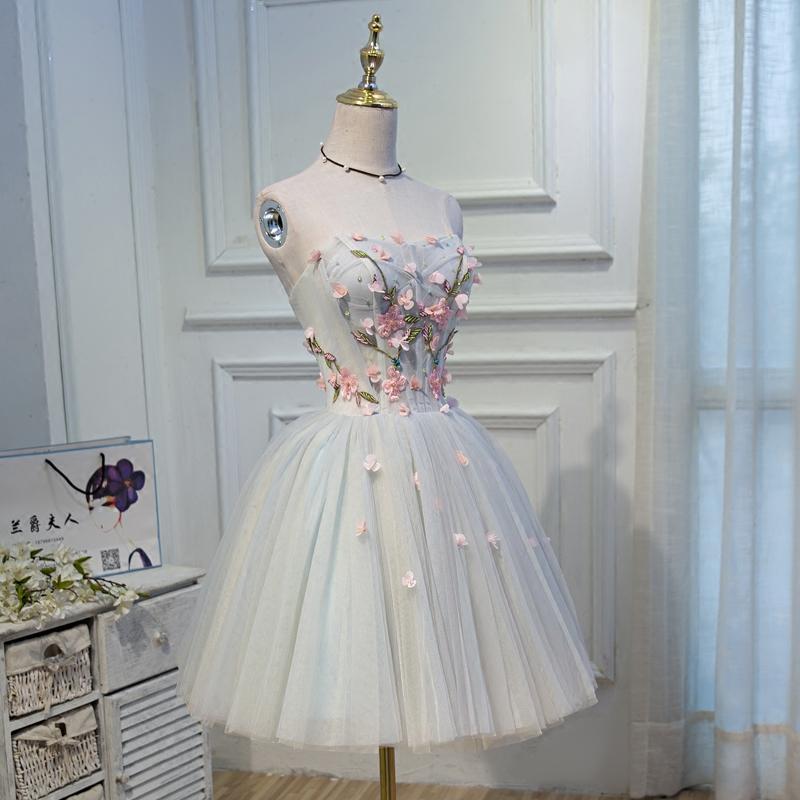 A Line Sweetheart Tulle Short Homecoming Dress With Flowers DMN45