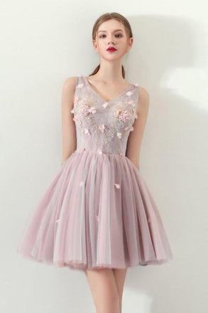 A Line V Neck Flowers Short Homecoming Dresses,Graduation Dress DMC62