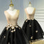 A Line Black V Neck Homecoming Dresses, Sleeveless Prom Dress With Butterfly DMN68