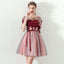 A Line Red Flowers Half Sleeves Homecoming Dresses, Short Appliques Prom Dress DMN61