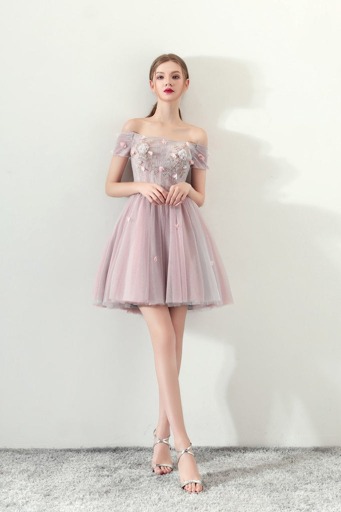 A Line Off the Shoulder Tulle Homecoming Dresses,Short Prom Dress DMC61