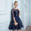A Line Dark Blue Homecoming Dresses, Short Half Sleeves Prom Dress DMN64