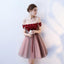 A Line Strapless Red Flowers Short Tulle Homecoming Dresses DMC66