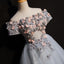 Cute Gray Off the Shoulder Floral Appliques A Line Tulle Homecoming Dresses DMC58