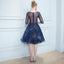 A Line Dark Blue Homecoming Dresses, Short Half Sleeves Prom Dress DMN64