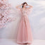 Princess A Line Pink Long Tulle Appliques V Neck Prom Dresses DMG68