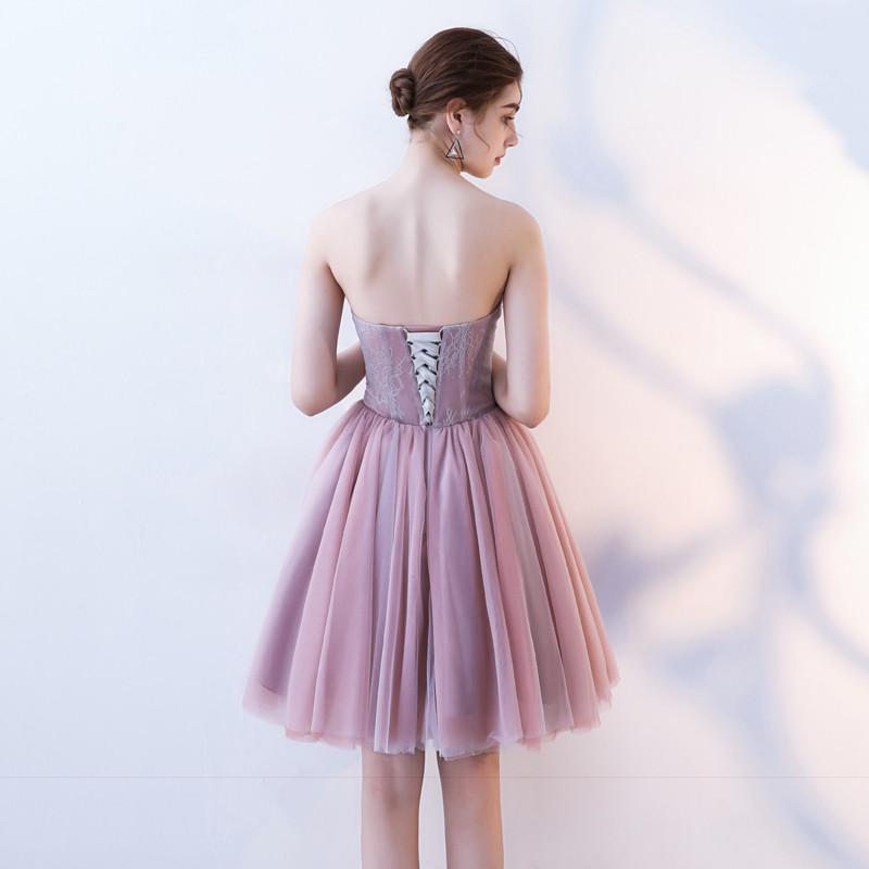 A Line Strapless Flowers Short Tulle Homecoming Dresses,Cocktail Dress DMC64
