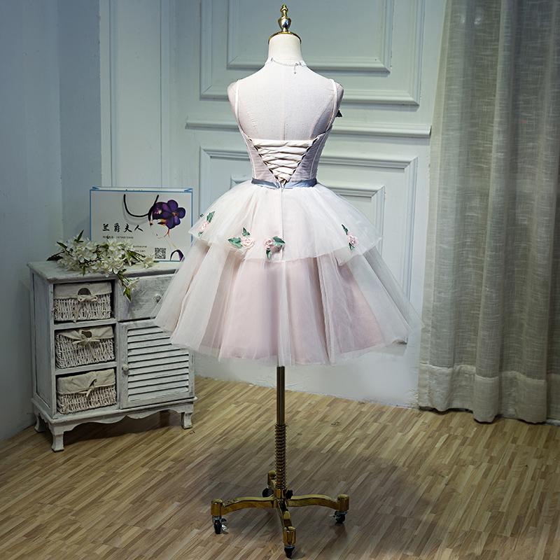 Pink A Line Appliques Homecoming Dresses, Short Prom Dress DMN58