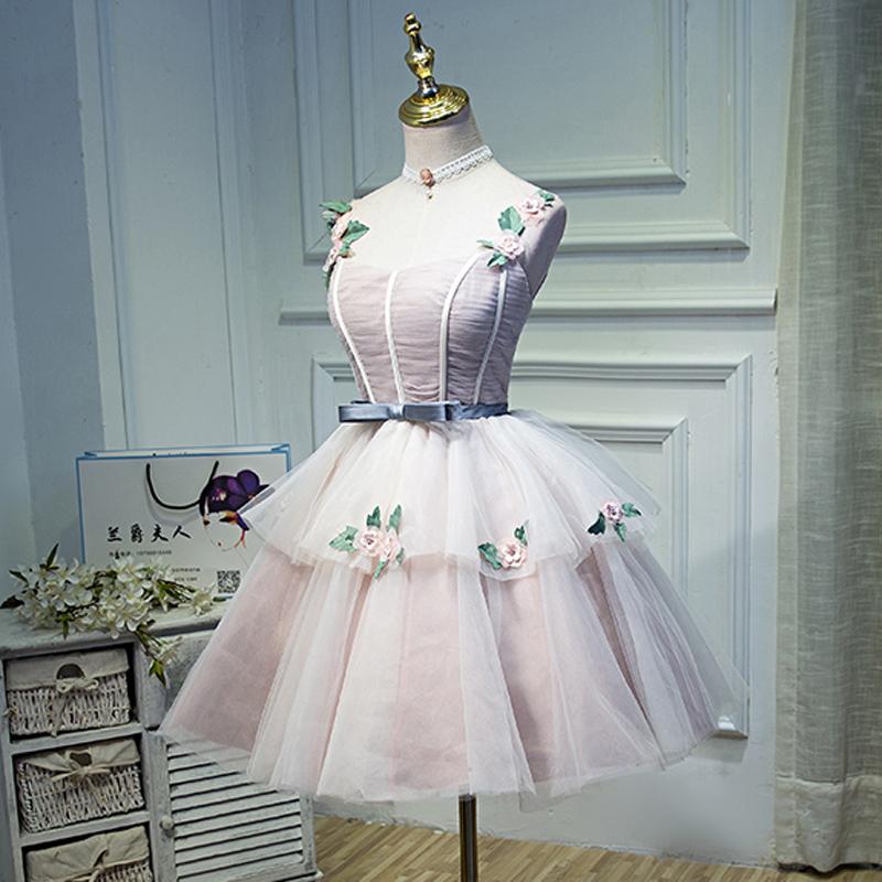 Pink A Line Appliques Homecoming Dresses, Short Prom Dress DMN58