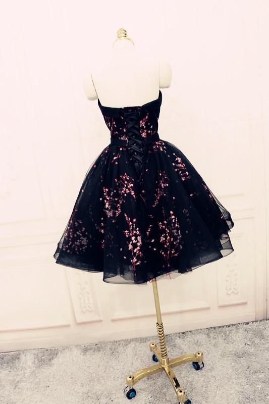 Charming Black Cute Floral Formal Dresses, Black Party Dress, Homecoming Dresses DMO72