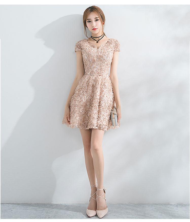Beautiful A Line Short Sleeves Mini Lace Homecoming Dresses DMC52