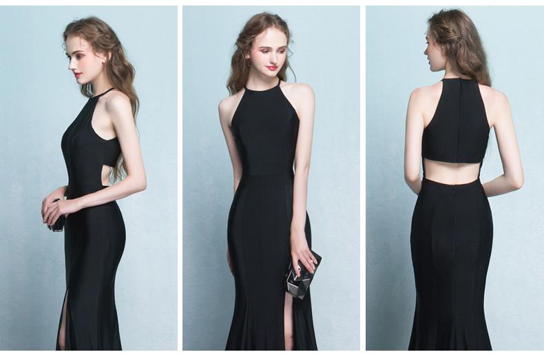 Charming Simple Style Long Sheath Sexy Cheap Black Prom Dresses K703
