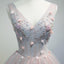 A Line Lace Floral Short V Neck Tulle Homecoming Dresses DMD2