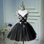 A Line Spaghetti Straps Tulle Black Short Homecoming Dress With Appliques DMN46