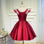 V Neck A Line Satin Appliques Short Homecoming Dresses DMN47