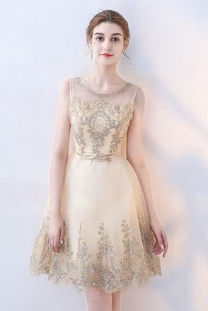 A Line Round Neck Short Lace Appliques Homecoming Dresses DMC97