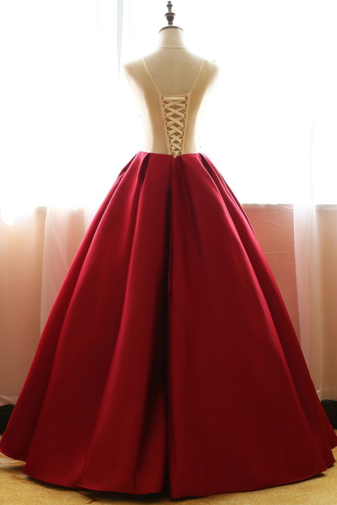Red Quinceanera Dresses,Floral Satin Aline long Applique Ball Gown Prom Dress DM240
