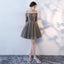 A Line Half Sleeves Off the Shoulder Homecoming Dresses, Short Appliques Prom Dress DMN62