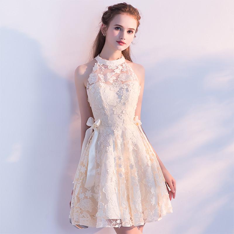 Cute A Line Lace Short High Neck Homecoming Dresses,Sweet 16 Dress DMC60